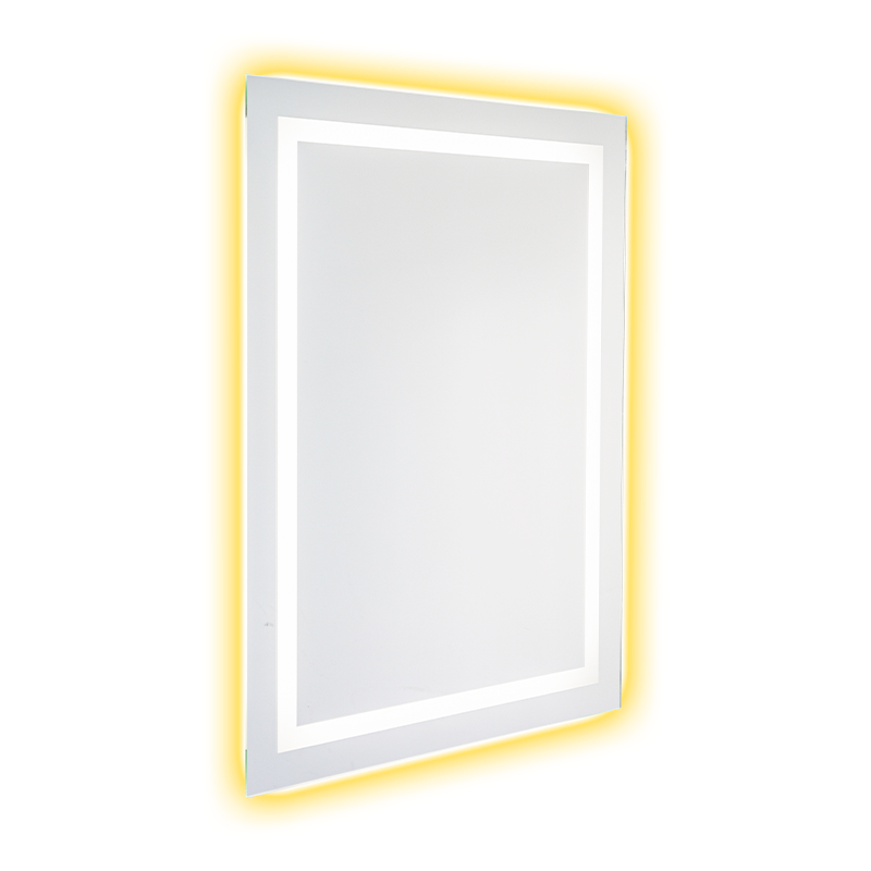Bingkai Aluminium LED Peredupan Pintar Penyahkabusan Cermin Bilik Mandi Bercahaya Belakang Bingkai Aluminium LED Peredupan Pintar Penyahkabusan Cermin Bilik Mandi Bercahaya Belakang