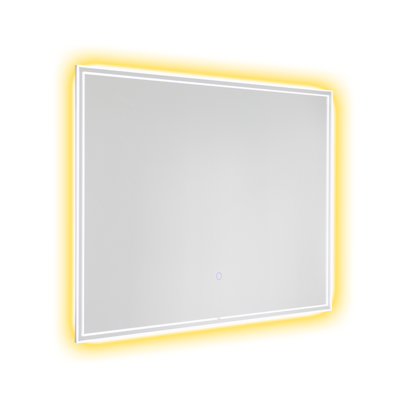 Bingkai Aluminium LED Peredupan Pintar Penyahkabusan Cermin Bilik Mandi Bercahaya Belakang Bingkai Aluminium LED Peredupan Pintar Penyahkabusan Cermin Bilik Mandi Bercahaya Belakang